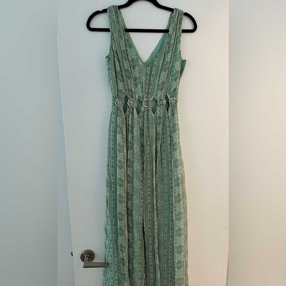 Intermix Grecian Cutout Paisley Green Print Maxi Dress Sz 00 (fits 0)